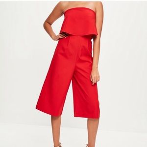 Misguided red layered coulettes jumpsuit